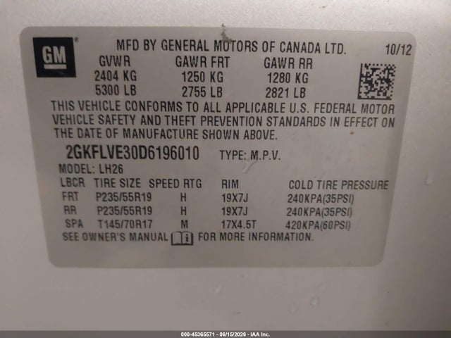 Продажа на аукционе авто 2013 Gmc Terrain Slt-1, vin: 2GKFLVE30D6196010, номер лота: 45365571