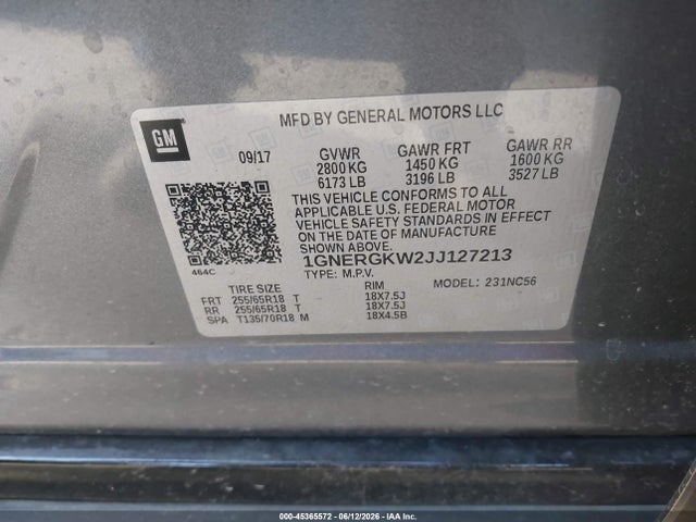 Chevrolet Traverse 1lt 2018 1GNERGKW2JJ127213 Image 9