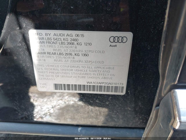 45365576 :رقم المزاد ، WA1C2AFP2GA010173 vin ، 2016 Audi Q5 2.0t Premium مزاد بيع