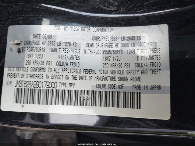 2009 Mazda Cx-9 Sport მანქანა იყიდება აუქციონზე, vin: JM3TB28A990179000, აუქციონის ნომერი: 45365580