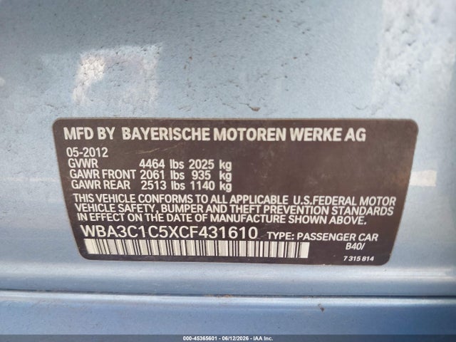 Продажа на аукционе авто 2012 Bmw 328i, vin: WBA3C1C5XCF431610, номер лота: 45365601
