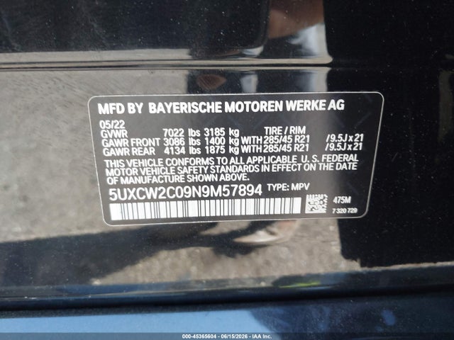 Продажа на аукционе авто 2022 Bmw X7 Xdrive40i, vin: 5UXCW2C09N9M57894, номер лота: 45365604
