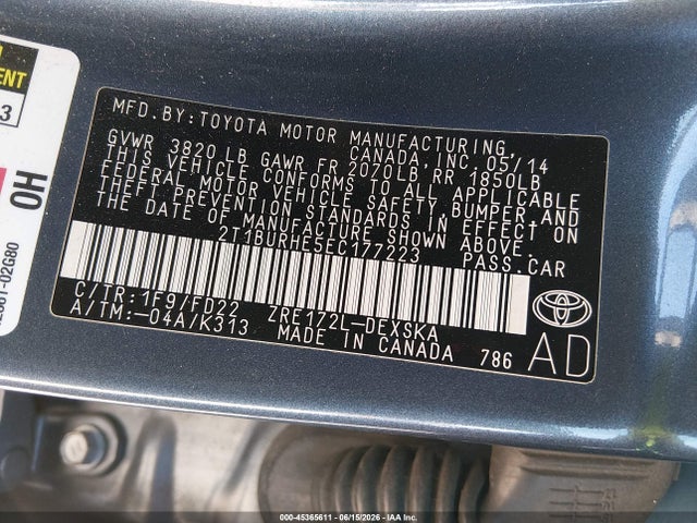 Toyota Corolla S Plus 2014 2T1BURHE5EC177223 Image 9