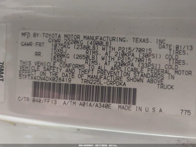 Aukcja sprzedaży 2013 Toyota Tacoma, vin: 5TFTX4CN4DX028419, numer aukcji: 45365641