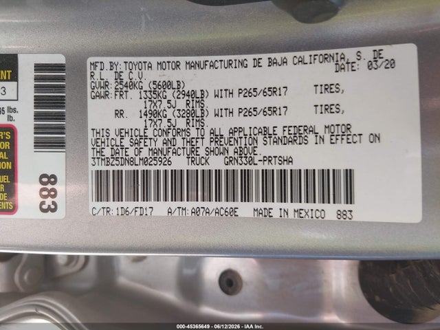 3TMBZ5DN8LM025926 Toyota Tacoma Trd Sport