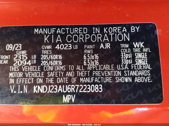 Aukcja sprzedaży 2024 Kia Soul Lx, vin: KNDJ23AU6R7223083, numer aukcji: 45365659