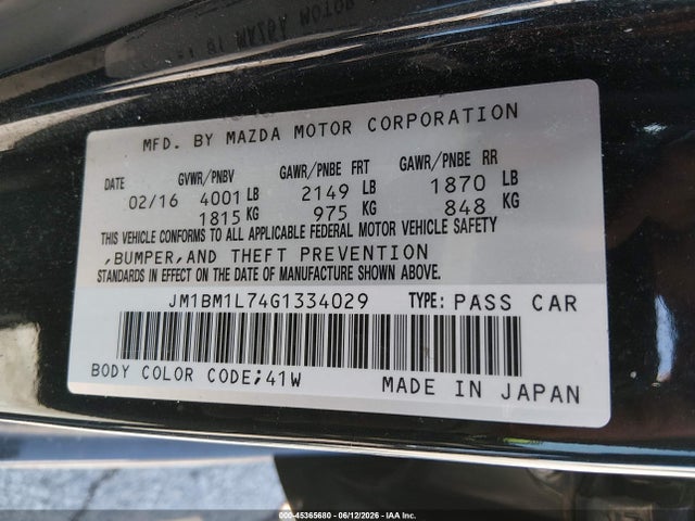Продажа на аукционе авто 2016 Mazda Mazda3 I Touring, vin: JM1BM1L74G1334029, номер лота: 45365680