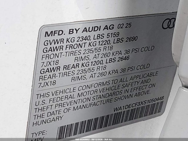 WA1DECF3XS1050448 Audi Q3 Premium 45 Tfsi S Line Quattro Tiptronic