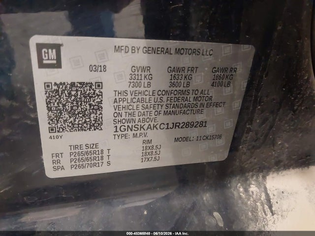 1GNSKAKC1JR289281 Chevrolet Tahoe Ls