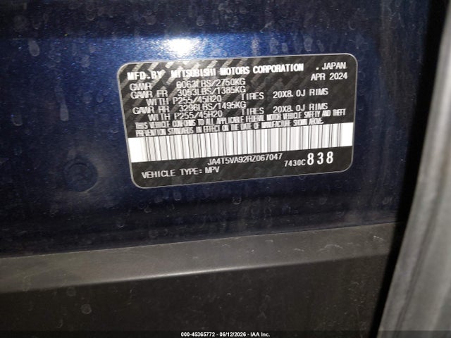 Aukcja sprzedaży 2024 Mitsubishi Outlander Phev Se Ralliart/se S-awc, vin: JA4T5VA92RZ067047, numer aukcji: 45365772