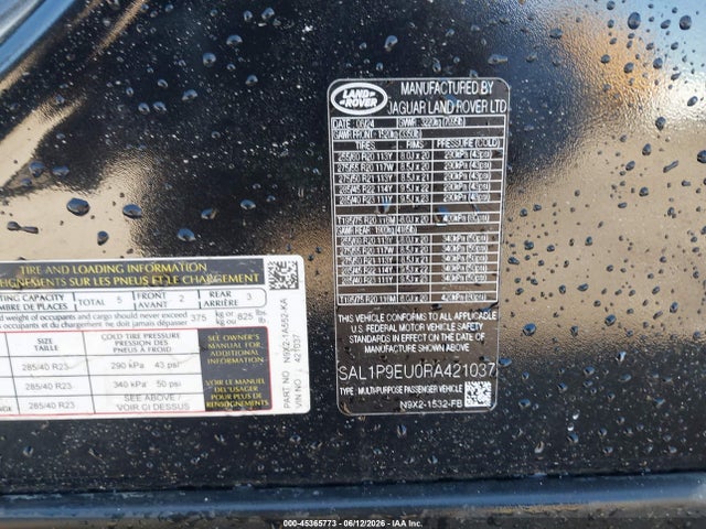 SAL1P9EU0RA421037 Land Rover Range Rover Sport Se