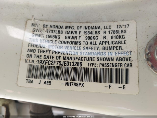 Honda CIVIC EX 2018 19XFC2F75JE013286 Image 9