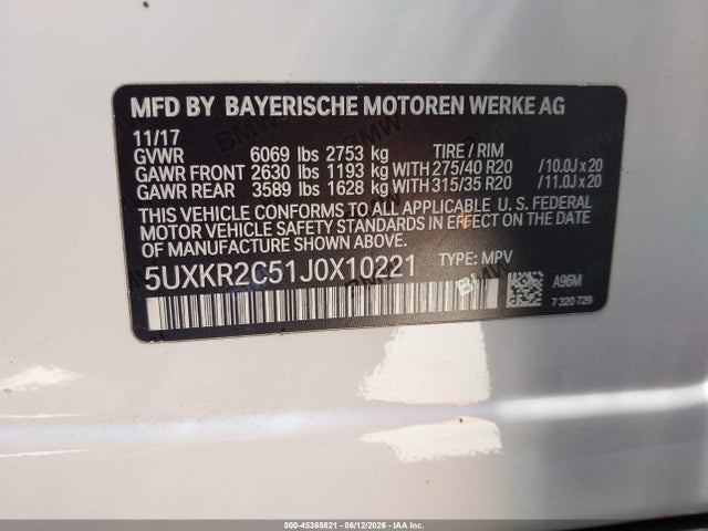 Aukcja sprzedaży 2018 Bmw X5 Sdrive35i, vin: 5UXKR2C51J0X10221, numer aukcji: 45365821
