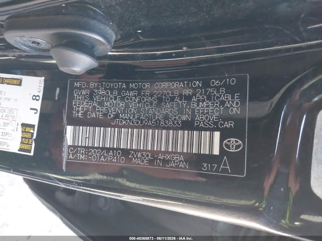2010 Toyota Prius Iv მანქანა იყიდება აუქციონზე, vin: JTDKN3DU9A5183833, აუქციონის ნომერი: 45365873