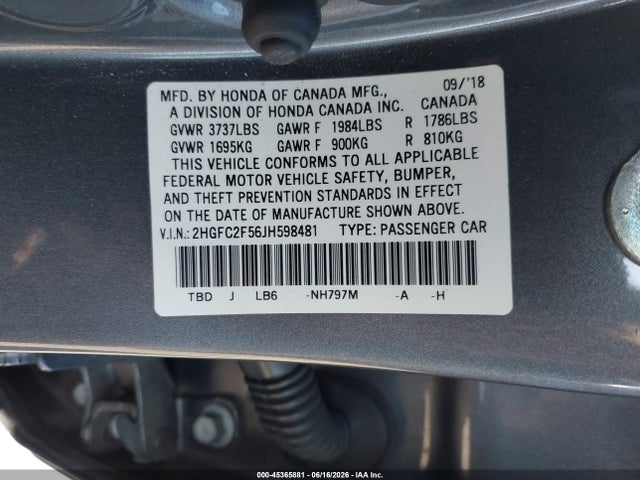 Honda Civic Lx 2018 2HGFC2F56JH598481 Image 9