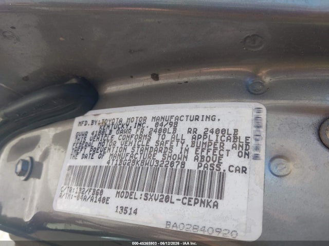 Aukcja sprzedaży 1998 Toyota Camry Le, vin: 4T1BG28K8WU322078, numer aukcji: 45365903