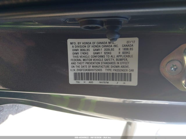 Aukcja sprzedaży 2017 Honda Civic Si, vin: 2HGFC3A56HH752405, numer aukcji: 45365922
