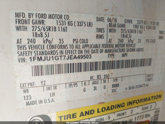 1FMJU1GT7JEA49503 Ford Expedition Xl