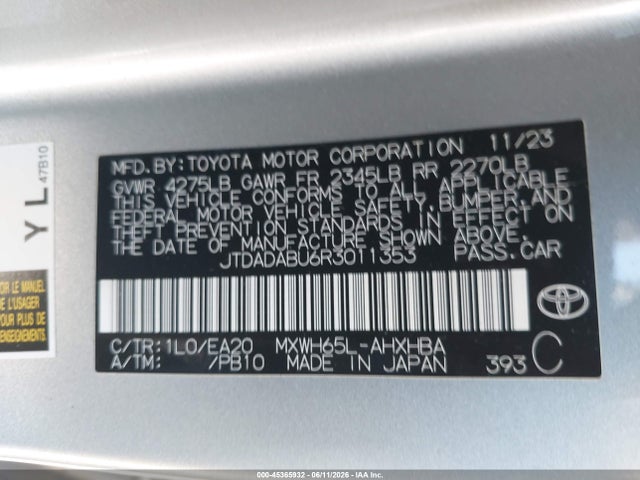 2024 Toyota Prius Limited Awd-e მანქანა იყიდება აუქციონზე, vin: JTDADABU6R3011353, აუქციონის ნომერი: 45365932