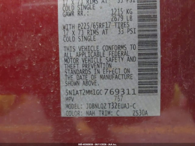 Nissan ROGUE SV 2016 5N1AT2MM1GC769311 Image 9