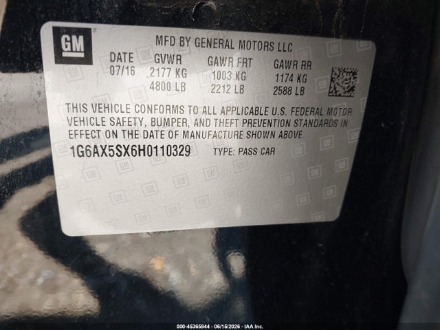 Aukcja sprzedaży 2017 Cadillac Cts Luxury, vin: 1G6AX5SX6H0110329, numer aukcji: 45365944
