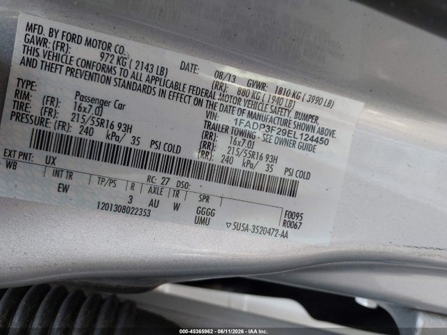 Aukcja sprzedaży 2014 Ford Focus Se, vin: 1FADP3F29EL124450, numer aukcji: 45365962