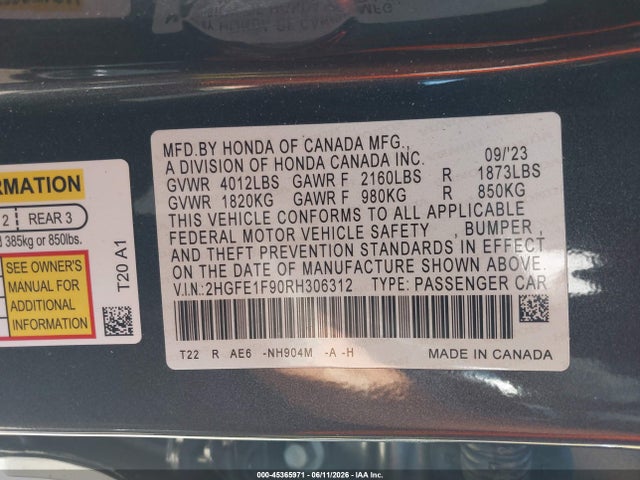 Honda Civic Touring 2024 2HGFE1F90RH306312 Image 9