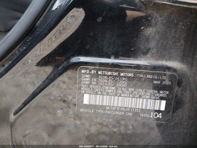 Aukcja sprzedaży 2020 Mitsubishi Mirage G4 Es, vin: ML32F3FJ5LHF11353, numer aukcji: 45365977