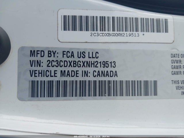 2C3CDXBGXNH219513 Dodge Charger Sxt Rwd