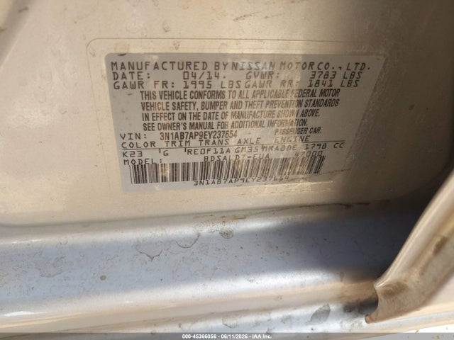 Nissan SENTRA SV 2014 3N1AB7AP9EY237654 Image 9