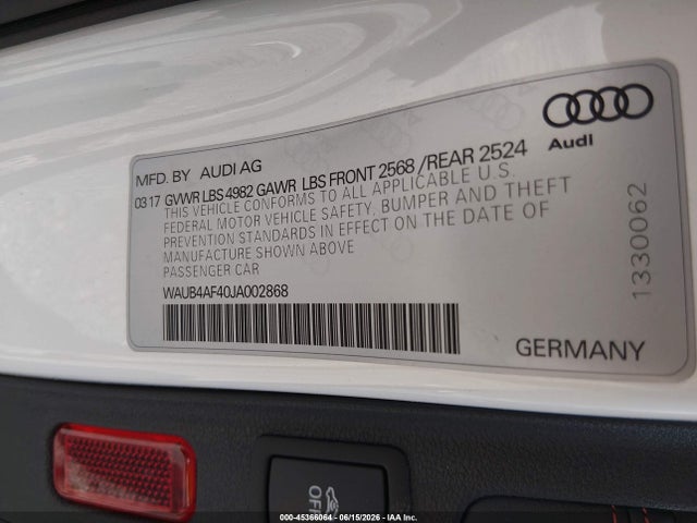 Продаж на аукціоні авто 2018 Audi S4 3.0t Premium Plus, vin: WAUB4AF40JA002868, номер лоту: 45366064