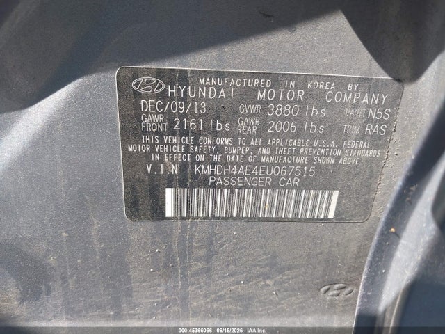 Продажа на аукционе авто 2014 Hyundai Elantra Se, vin: KMHDH4AE4EU067515, номер лота: 45366066