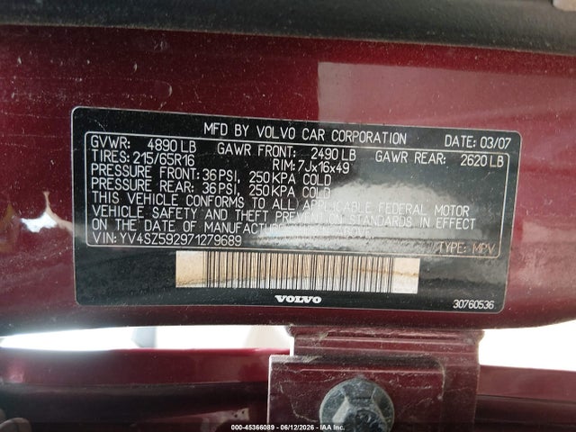Продажа на аукционе авто 2007 Volvo Xc70 2.5t, vin: YV4SZ592971279689, номер лота: 45366089