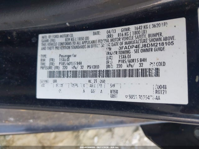 Aukcja sprzedaży 2013 Ford Fiesta Se, vin: 3FADP4EJ8DM218105, numer aukcji: 45366099