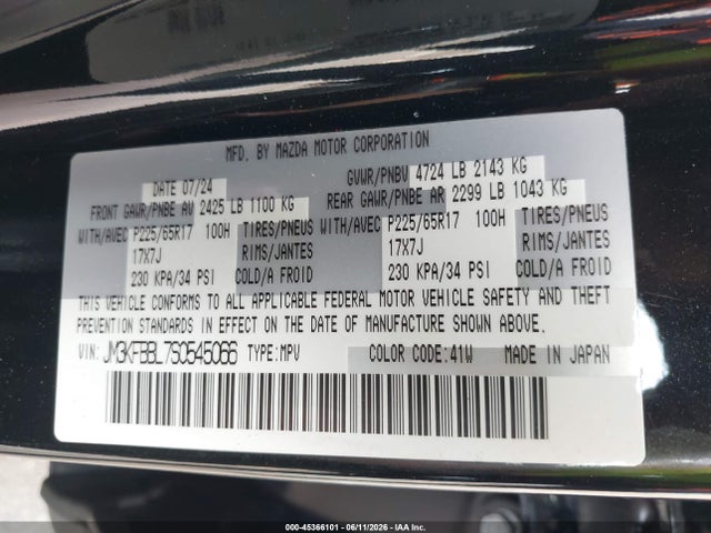 Aukcja sprzedaży 2025 Mazda Cx-5 2.5 S Select, vin: JM3KFBBL7S0545066, numer aukcji: 45366101