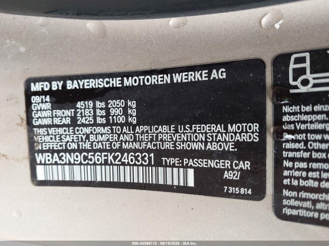 45366112 :رقم المزاد ، WBA3N9C56FK246331 vin ، 2015 Bmw 428i Xdrive مزاد بيع