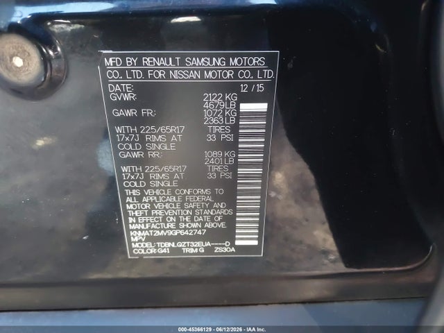 Nissan ROGUE SV 2016 KNMAT2MV9GP642747 Image 9