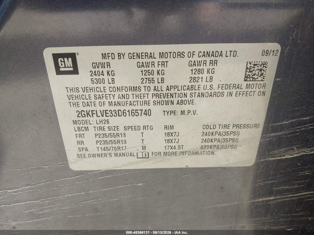 Продаж на аукціоні авто 2013 Gmc Terrain Slt-1, vin: 2GKFLVE33D6165740, номер лоту: 45366131