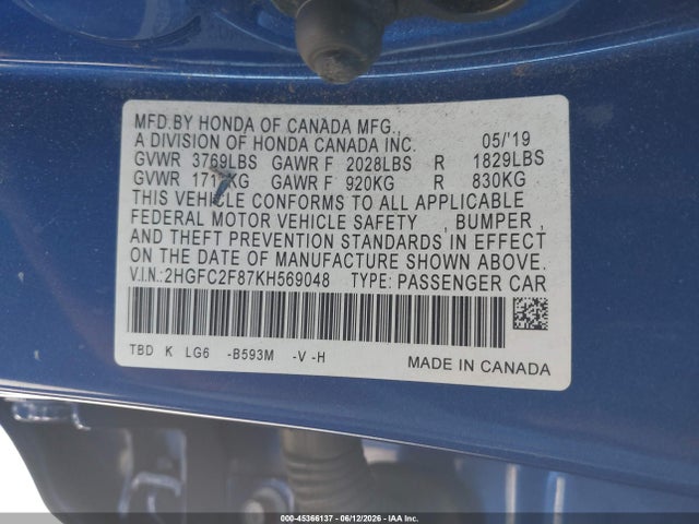 Honda Civic Sport 2019 2HGFC2F87KH569048 Image 9