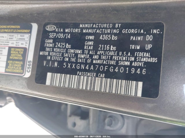 Продаж на аукціоні авто 2015 Kia Optima Ex, vin: 5XXGN4A70FG401946, номер лоту: 45366139