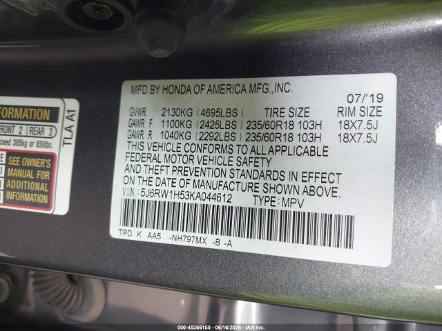 5J6RW1H53KA044612 Honda CR-V EX