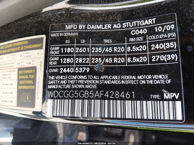 45366173 :رقم المزاد ، WDCGG5GB5AF428461 vin ، 2010 Mercedes-benz Glk 350 مزاد بيع