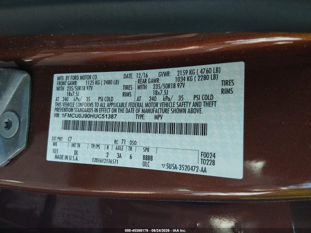 Ford Escape Titanium 2017 1FMCU0J90HUC51387 Image 9