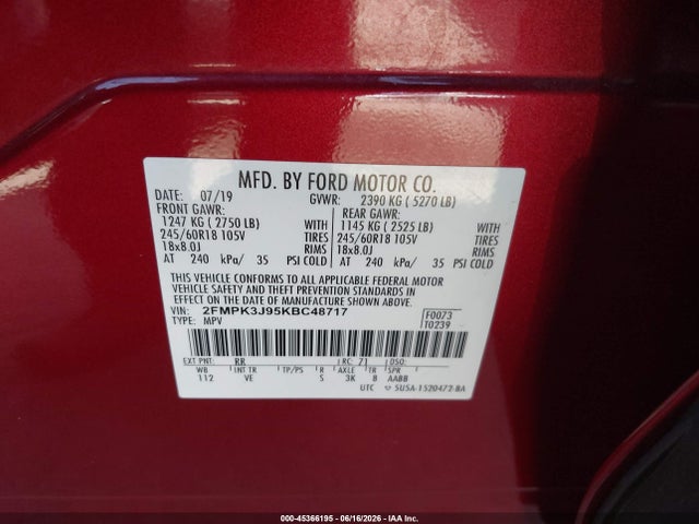 Ford EDGE SEL 2019 2FMPK3J95KBC48717 Image 9