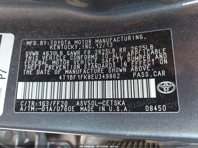 Toyota CAMRY SE 2014 4T1BF1FK8EU349862 Image 9