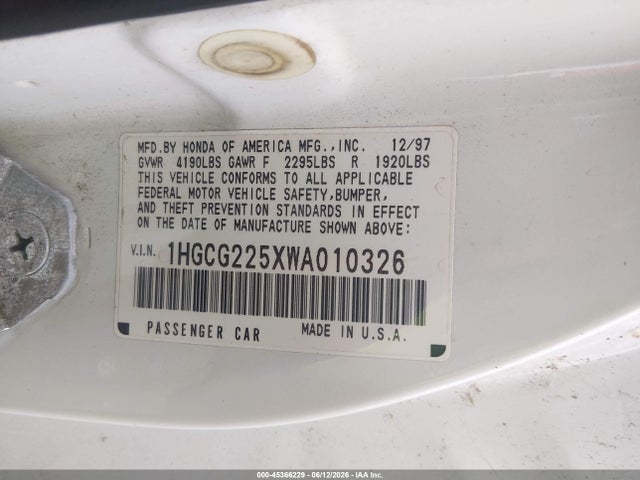 Продажа на аукционе авто 1998 Honda Accord Ex V6, vin: 1HGCG225XWA010326, номер лота: 45366229