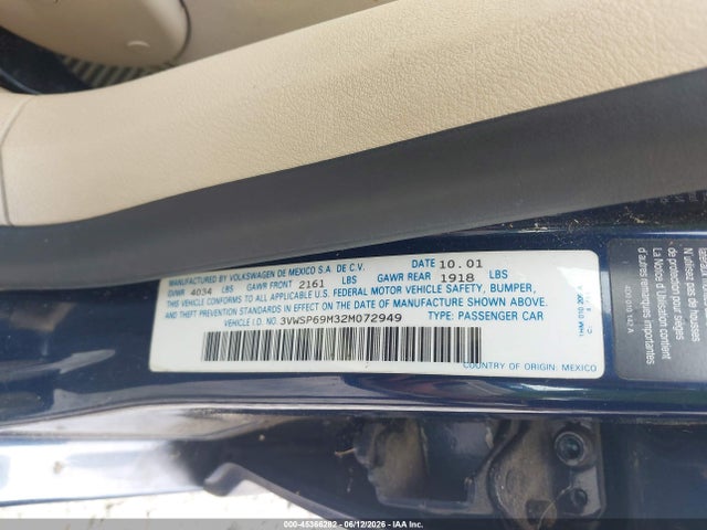 Aukcja sprzedaży 2002 Volkswagen Jetta Gls Tdi, vin: 3VWSP69M32M072949, numer aukcji: 45366282