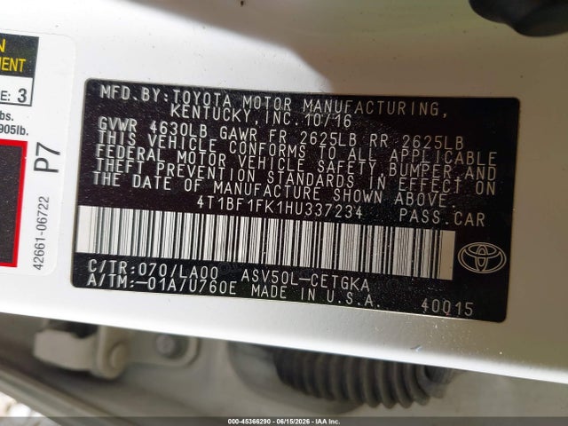 4T1BF1FK1HU337234 Toyota CAMRY XLE