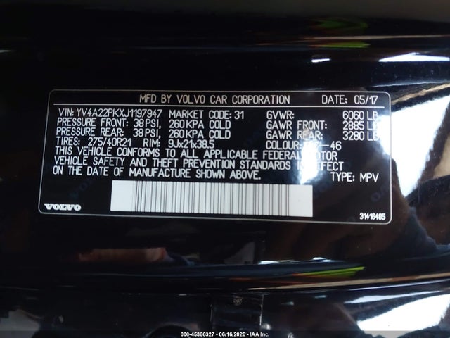 Продаж на аукціоні авто 2018 Volvo Xc90 T6 Momentum, vin: YV4A22PKXJ1197947, номер лоту: 45366327