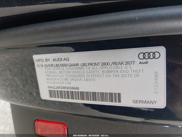 Aukcja sprzedaży 2019 Audi A6 55 Premium, vin: WAUL2AF2XKN034648, numer aukcji: 45366349